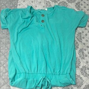 Zenana turquoise Button-Down swim cover up/romper